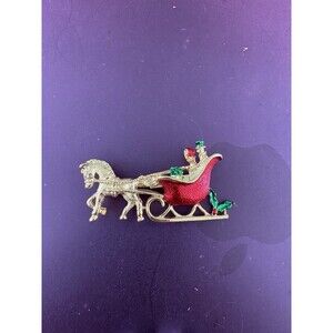 Vintage Pin Brooch Christmas Sleigh Horse XmasHoliday By New View